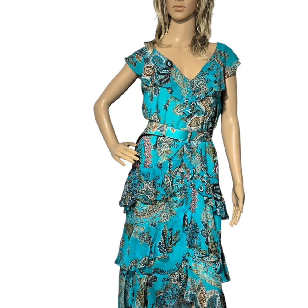 Hale Bob Turquoise Paisley Midi Dress